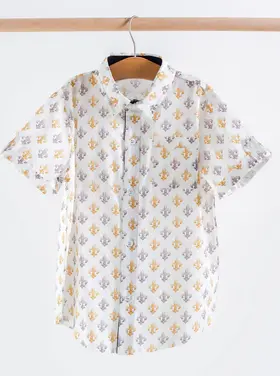 Nola Tawk Black & Gold Fleur de Lis Collared Shirt