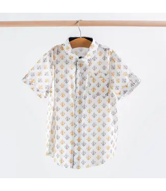 Nola Tawk Black & Gold Fleur de Lis Collared Shirt