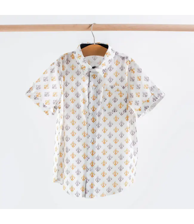Black & Gold Fleur de Lis Collared Shirt