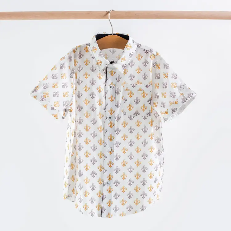 Nola Tawk Black & Gold Fleur de Lis Collared Shirt