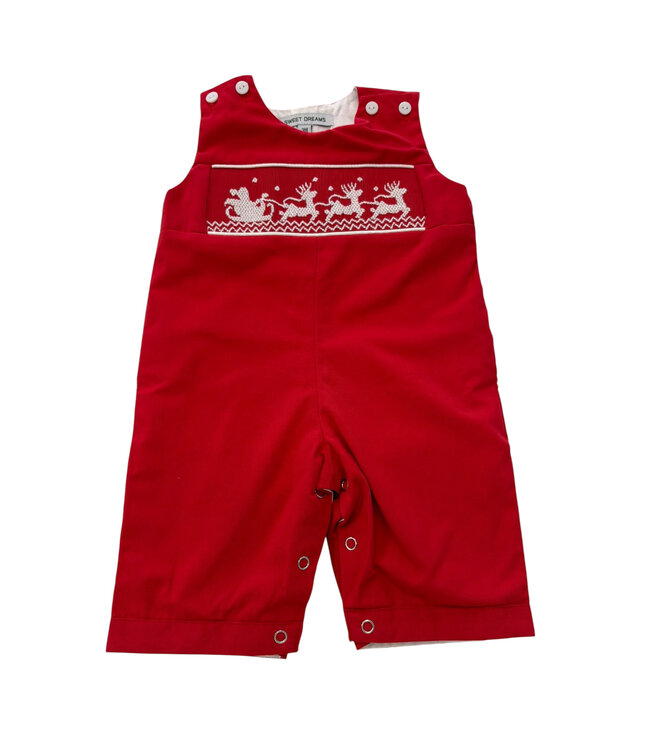 Santa Sleigh Smocked Red Longall