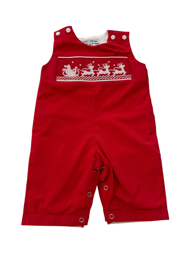 Sweet Dreams Santa Sleigh Smocked Red Longall