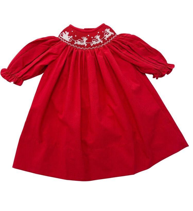 Sweet Dreams Santa Sleigh Smocked Red Dress