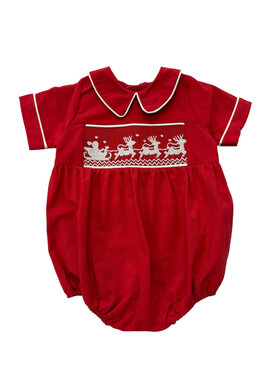 Sweet Dreams Santa Sleigh Smocked Red Boy Bubble