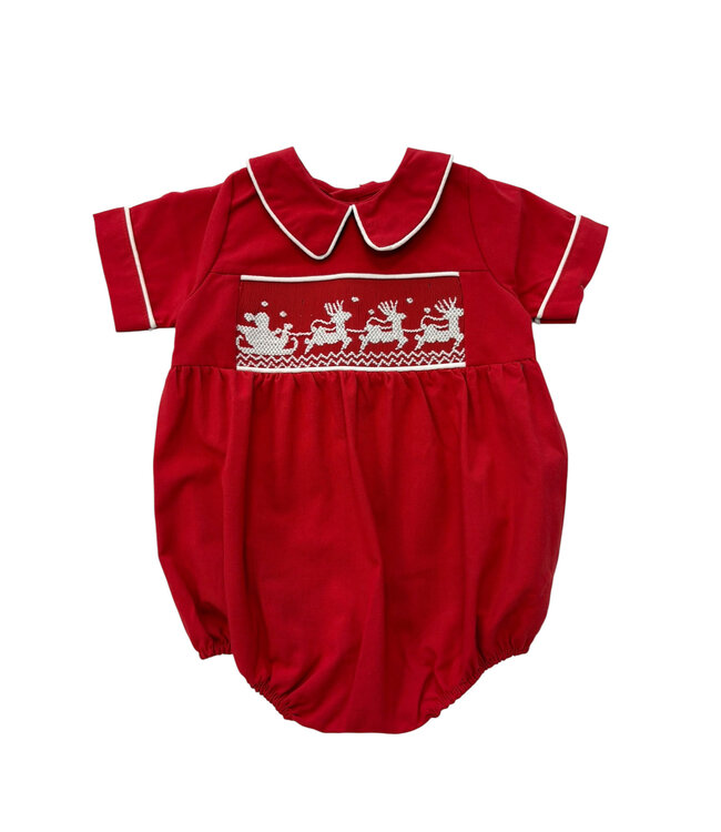 Santa Sleigh Smocked Red Boy Bubble