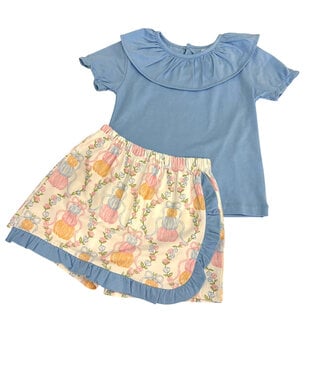 The Oaks Blue Ruffle Shirt w/ Pumpkin Trellis Skort
