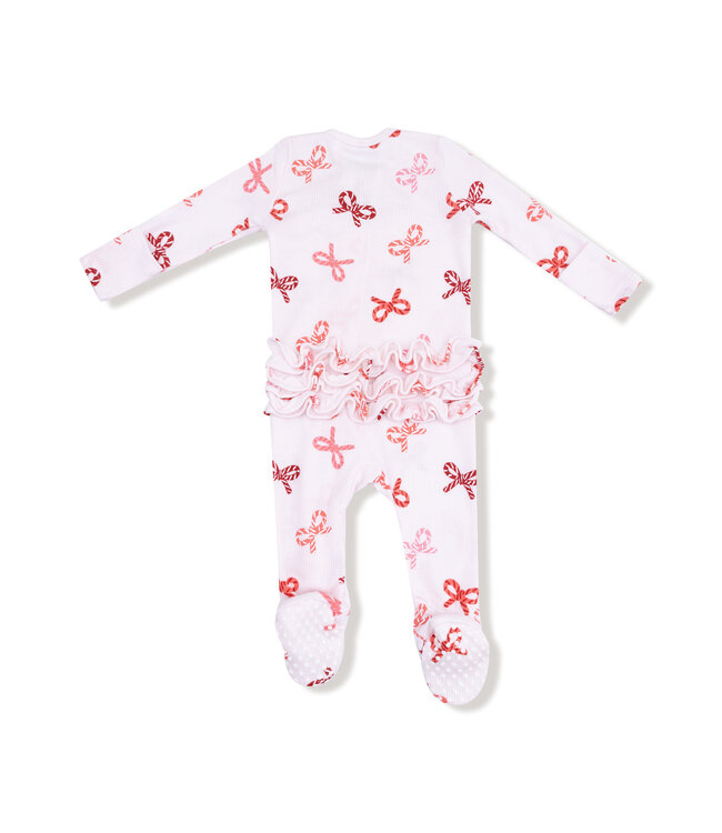Candy Cane Bows 2-way Zipper Footie