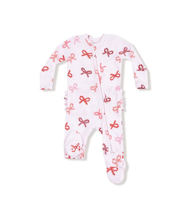 Candy Cane Bows 2-way Zipper Footie