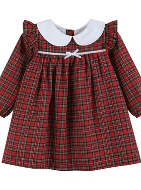 Lil Cactus Red Christmas Plaid Collared Ruffle Dress