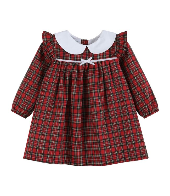 Red Christmas Plaid Collared Ruffle Dress