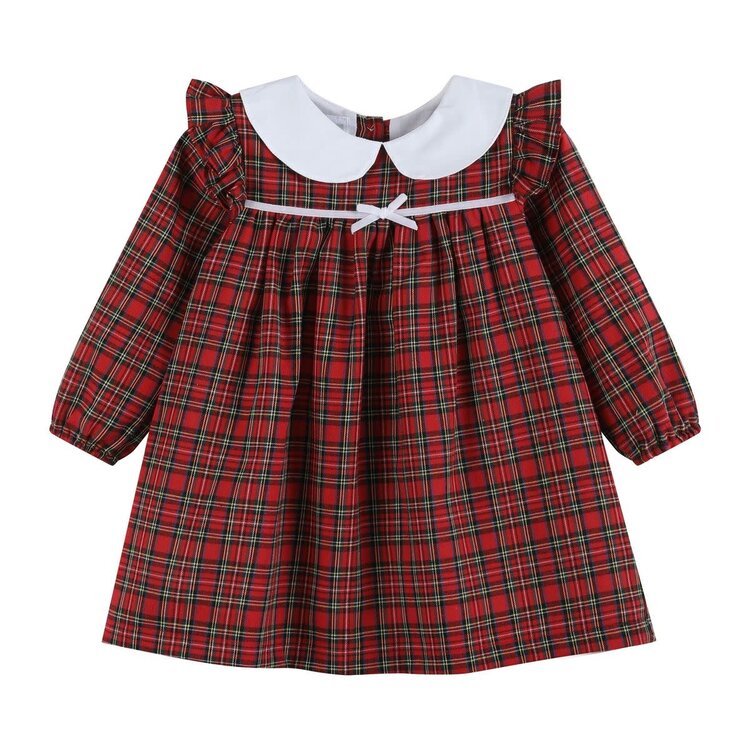 Lil Cactus Red Christmas Plaid Collared Ruffle Dress