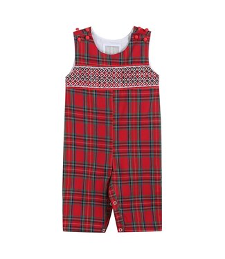Lil Cactus Red & Green Christmas Plaid Smocked Overalls