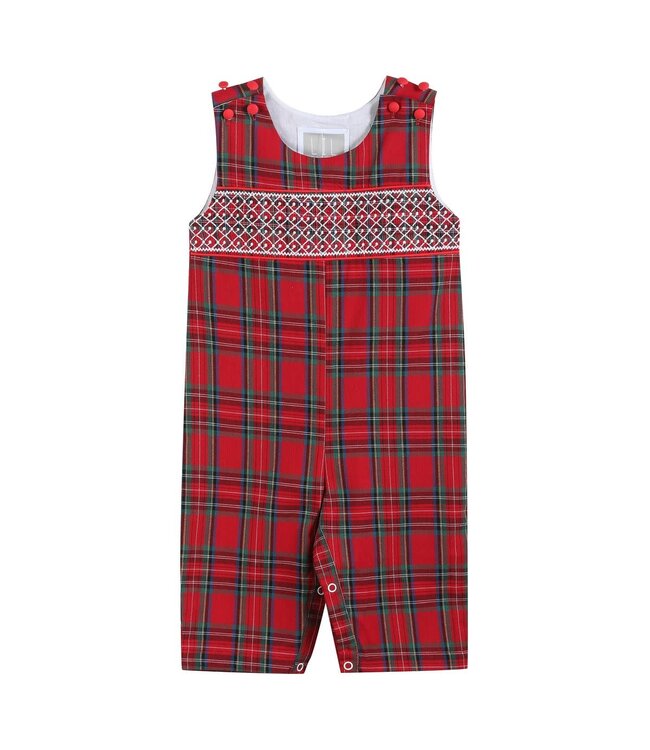 Red & Green Christmas Plaid Smocked Overalls