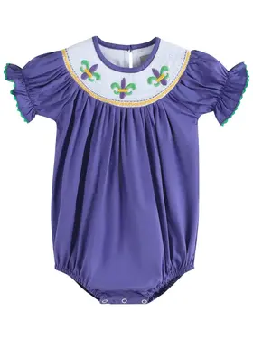 Lil Cactus Purple Smocked Mardi Gras Romper