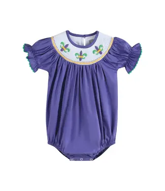 Lil Cactus Purple Smocked Mardi Gras Romper