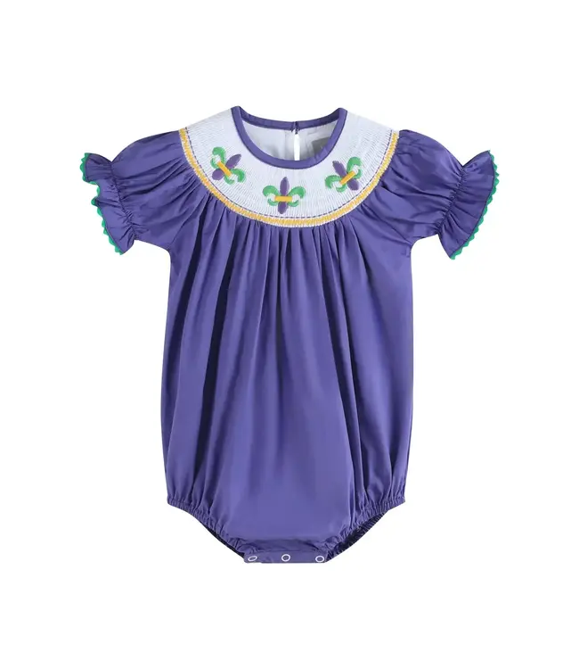 Purple Smocked Mardi Gras Romper