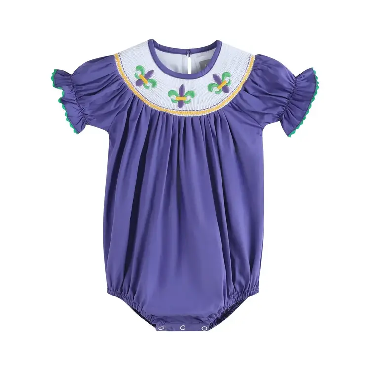 Lil Cactus Purple Smocked Mardi Gras Romper