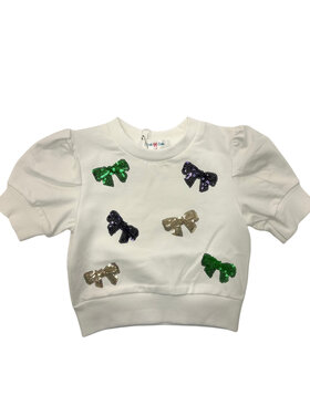 LuLu BeBe Sequin Mardi Gras Bows SS Shirt