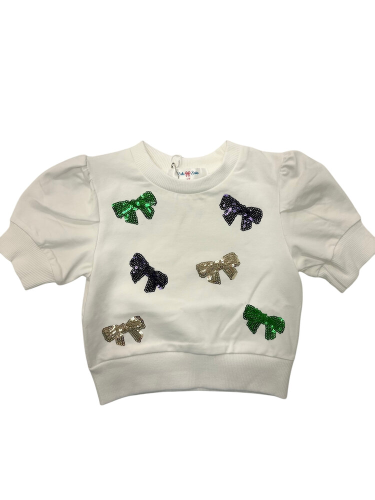 LuLu BeBe Sequin Mardi Gras Bows SS Shirt