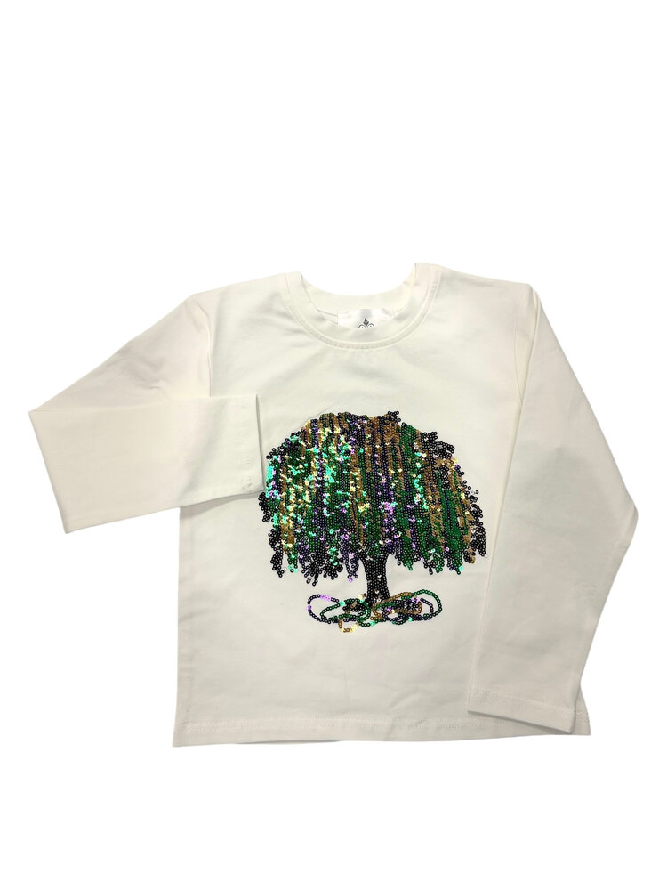 Belle Cher Mardi Gras Sequin Tree  LS Tee