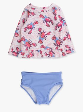 RuffleButts + RuggedButts Pink Lobster / Crawfish Lagoon 2 Piece Swimsuit