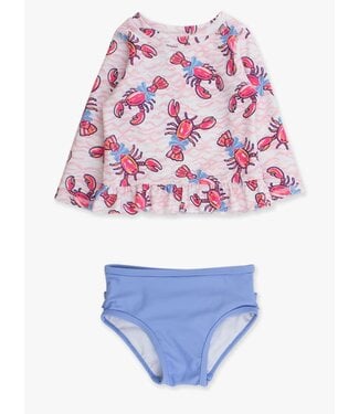 RuffleButts + RuggedButts Pink Lobster / Crawfish Lagoon 2 Piece Swimsuit
