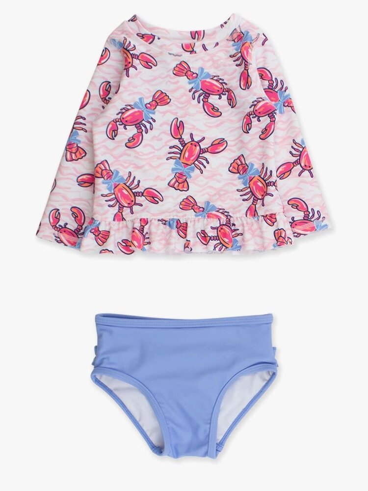 RuffleButts + RuggedButts Pink Lobster / Crawfish Lagoon 2 Piece Swimsuit