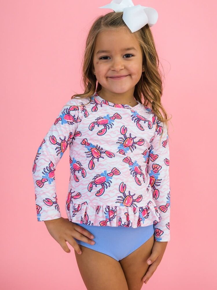 RuffleButts + RuggedButts Pink Lobster / Crawfish Lagoon 2 Piece Swimsuit