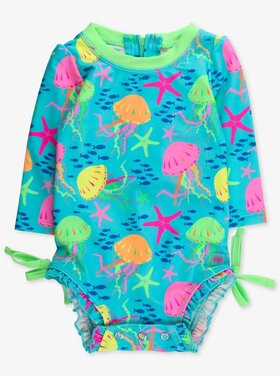RuffleButts + RuggedButts Neon Jelly Time LS One Piece Rash Guard Swimsuit