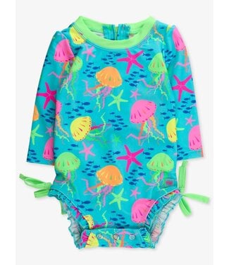 RuffleButts + RuggedButts Neon Jelly Time LS One Piece Rash Guard Swimsuit