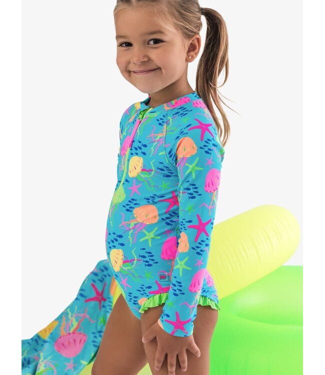 Neon Jelly Time LS Zipper One Piece Rash Guard