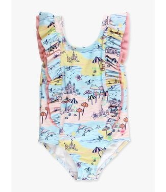 RuffleButts + RuggedButts Beach Day Waterfall One Piece Swimsuit