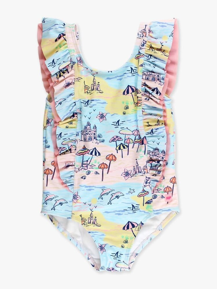 RuffleButts + RuggedButts Beach Day Waterfall One Piece Swimsuit