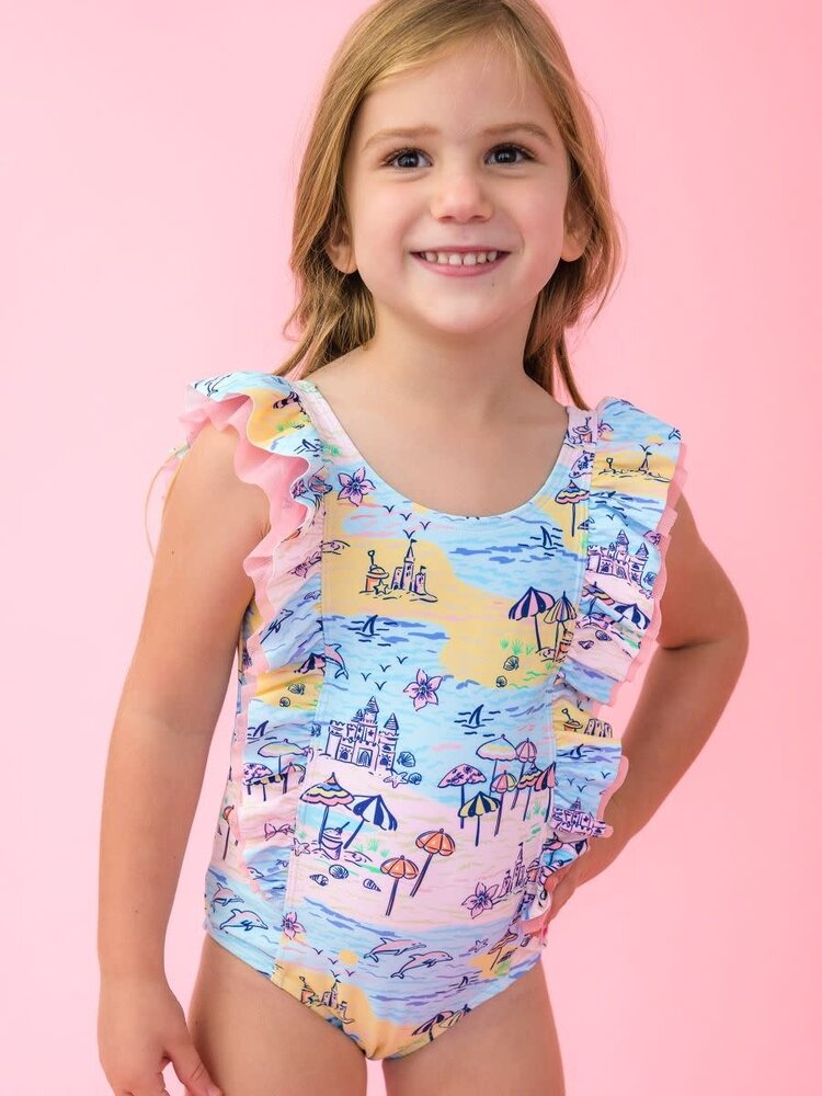 RuffleButts + RuggedButts Beach Day Waterfall One Piece Swimsuit