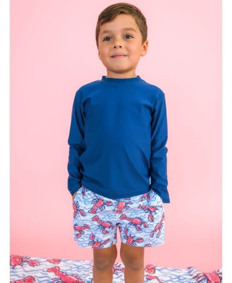 RuffleButts + RuggedButts Blue Lobster/Crawfish Lagoon Swim Trunks