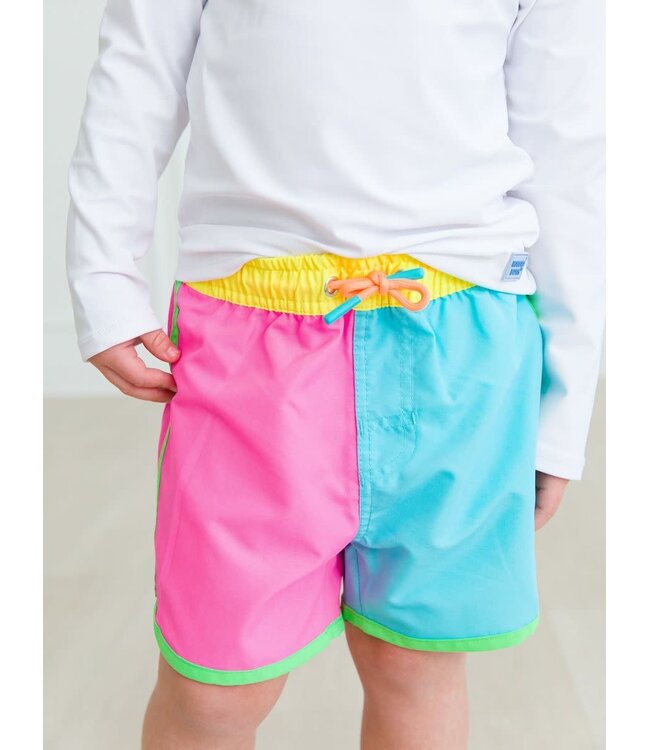 Neon Color Block Swim Trunks