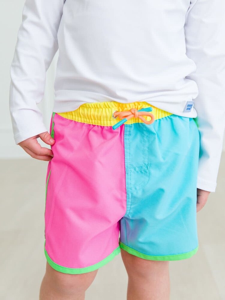 RuffleButts + RuggedButts Neon Color Block Swim Trunks