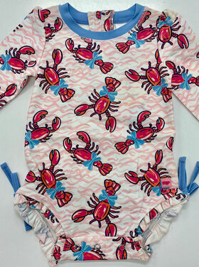RuffleButts + RuggedButts Pink Lobster Lagoon Rash Guard Swimsuit