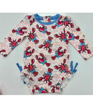 RuffleButts + RuggedButts Pink Lobster Lagoon Rash Guard Swimsuit