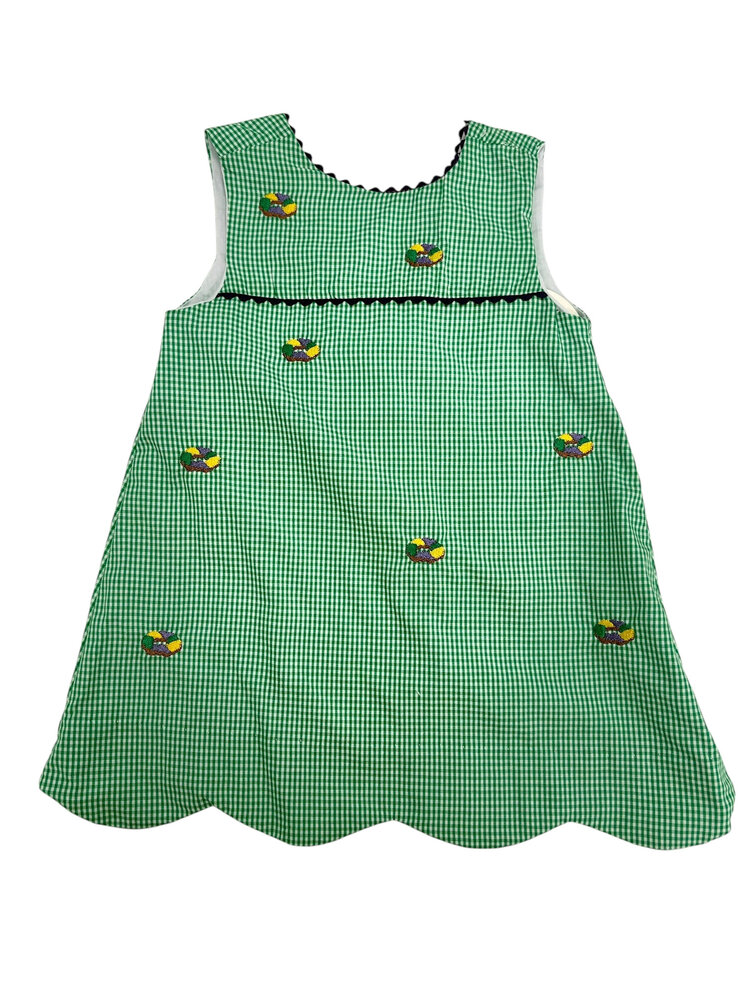 Krewe Embroidered King Cake Gingham Dress