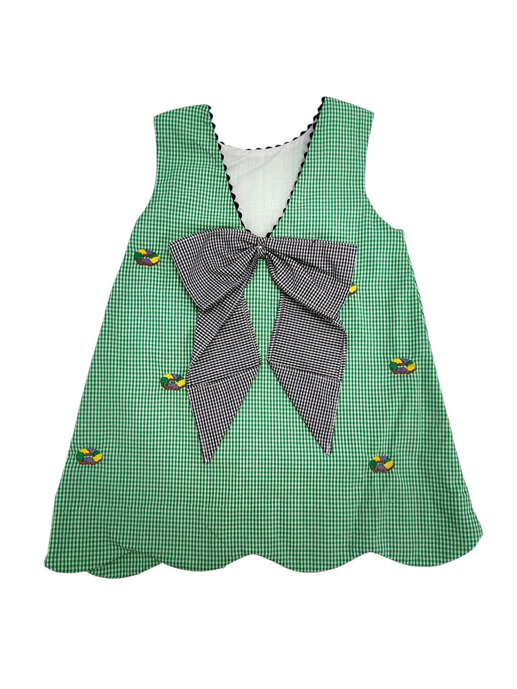 Krewe Embroidered King Cake Gingham Dress