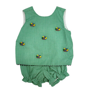 Krewe Embroidered King Cake Gingham Bloomer Set