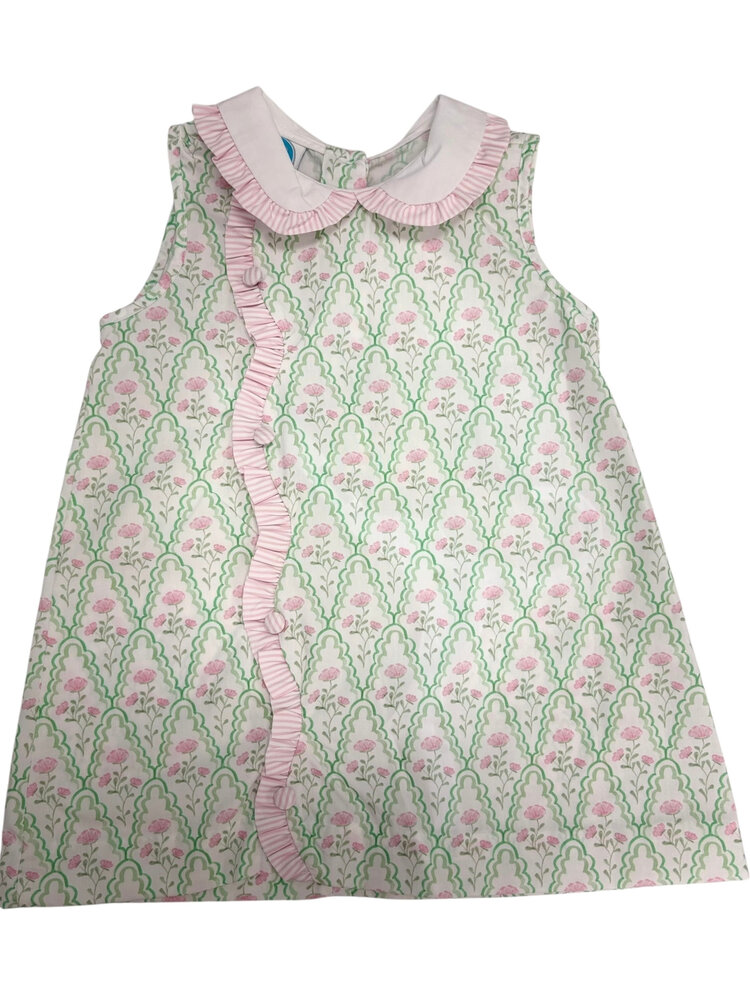 Krewe Claire Green & Pink Floral Scalloped Dress