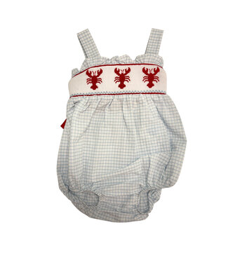 Krewe Blue Windowpane Seersucker Smocked Crawfish Bubble