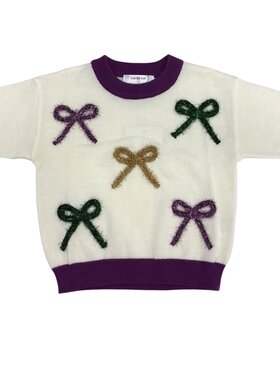 LuLu BeBe Sequin Mardi Gras Print Bows SS Sweater