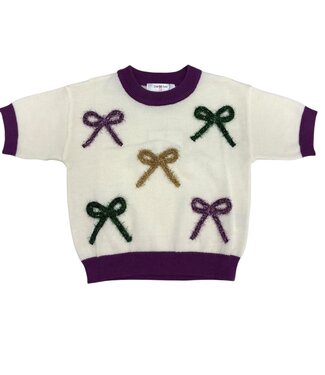 LuLu BeBe Sequin Mardi Gras Print Bows SS Shirt