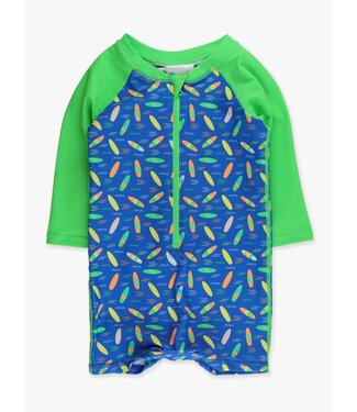 RuffleButts + RuggedButts Neon Surfs Up LS One Piece Rash Guard