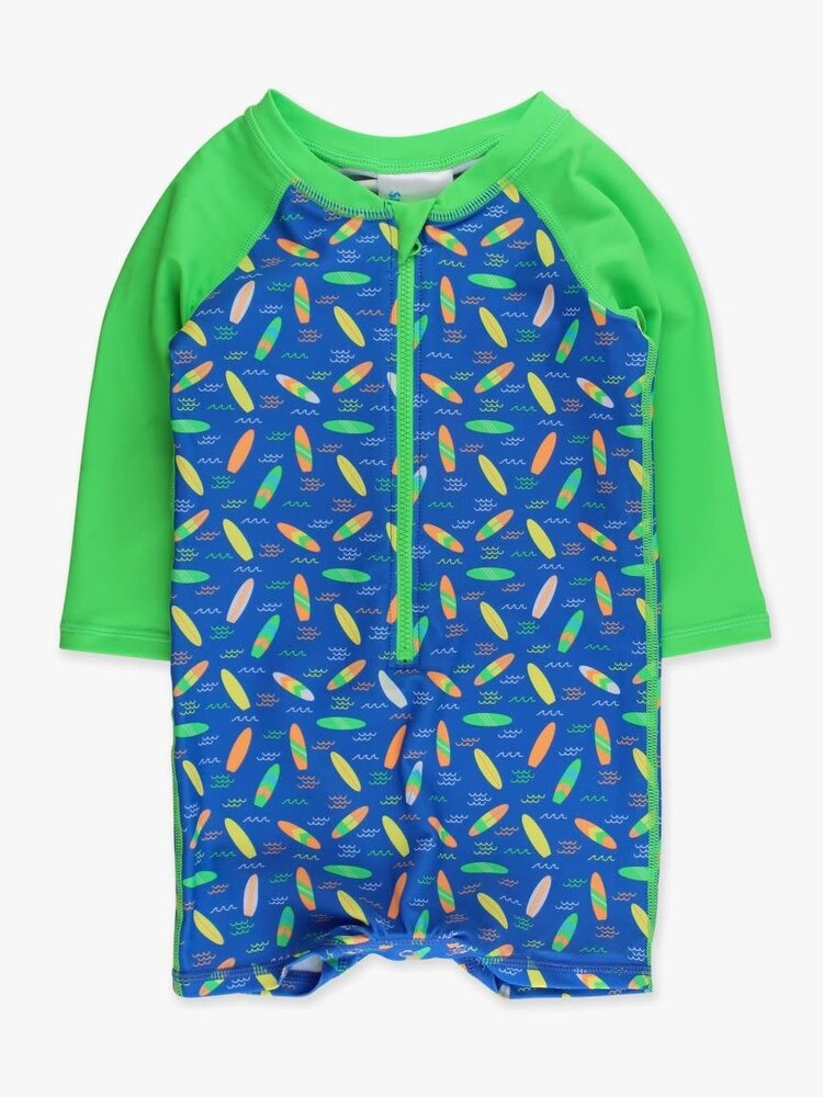 RuffleButts + RuggedButts Neon Surfs Up LS One Piece Rash Guard