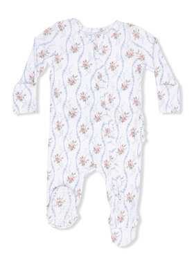 Angel Dear Heirloom Rose Stripe - 2 Way Ruffle Back Zipper Footie