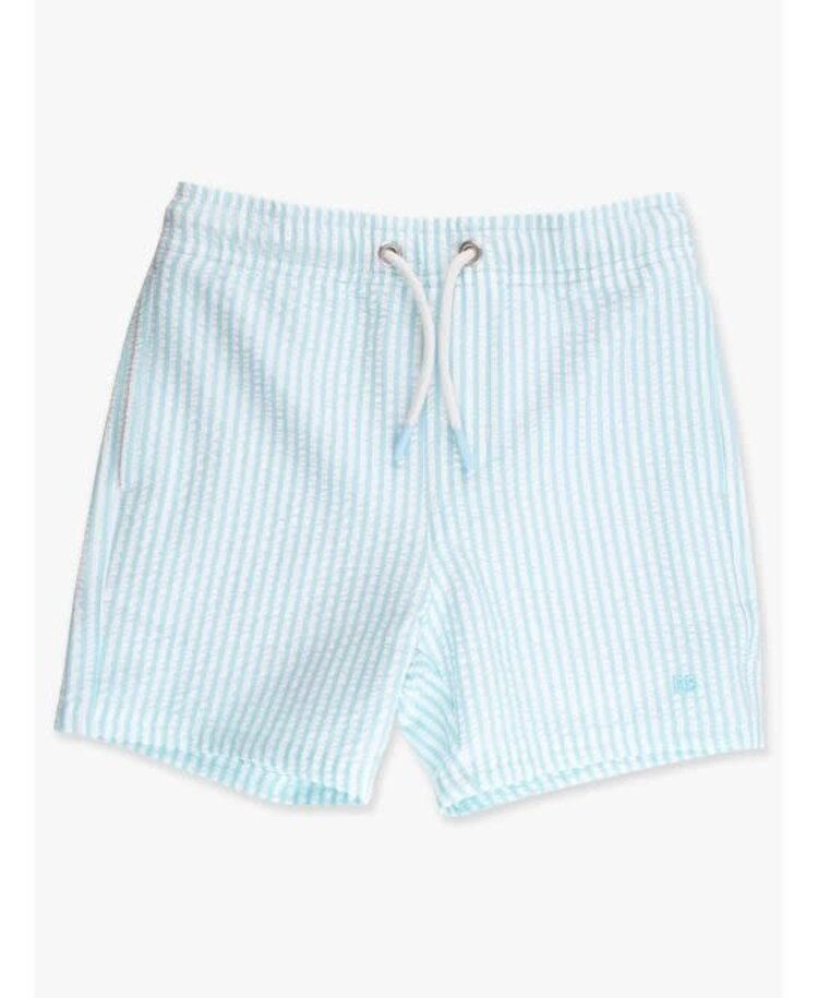 RuffleButts + RuggedButts Blue Breeze Seersucker Performance Hybrid Swim Trunks